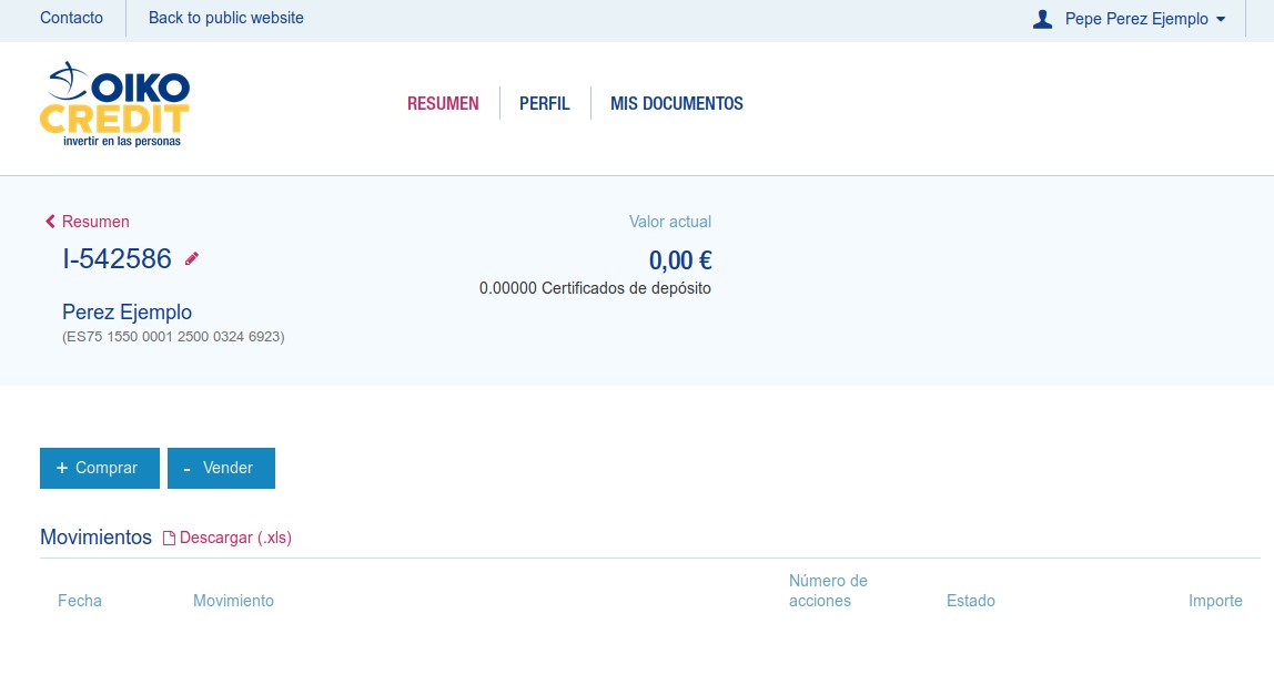 Muestra del portal MyOikocredit.